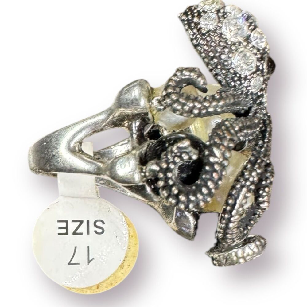 Silver Octopus Multi Color Pearl Ring Vintage Size 17 Retro Rhinestone Gothcore‎ - Picture 4 of 8